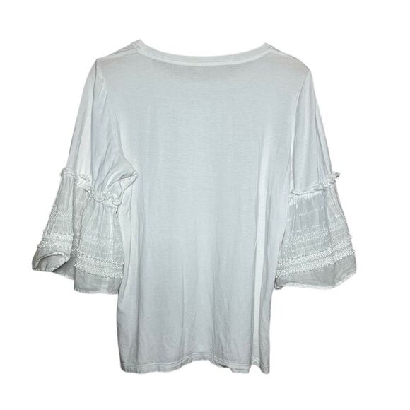Kobi Halperin White 3/4 Sleeve Spencer Embroidered Top Ruffle Size M Bell Sleeve - Picture 4 of 12